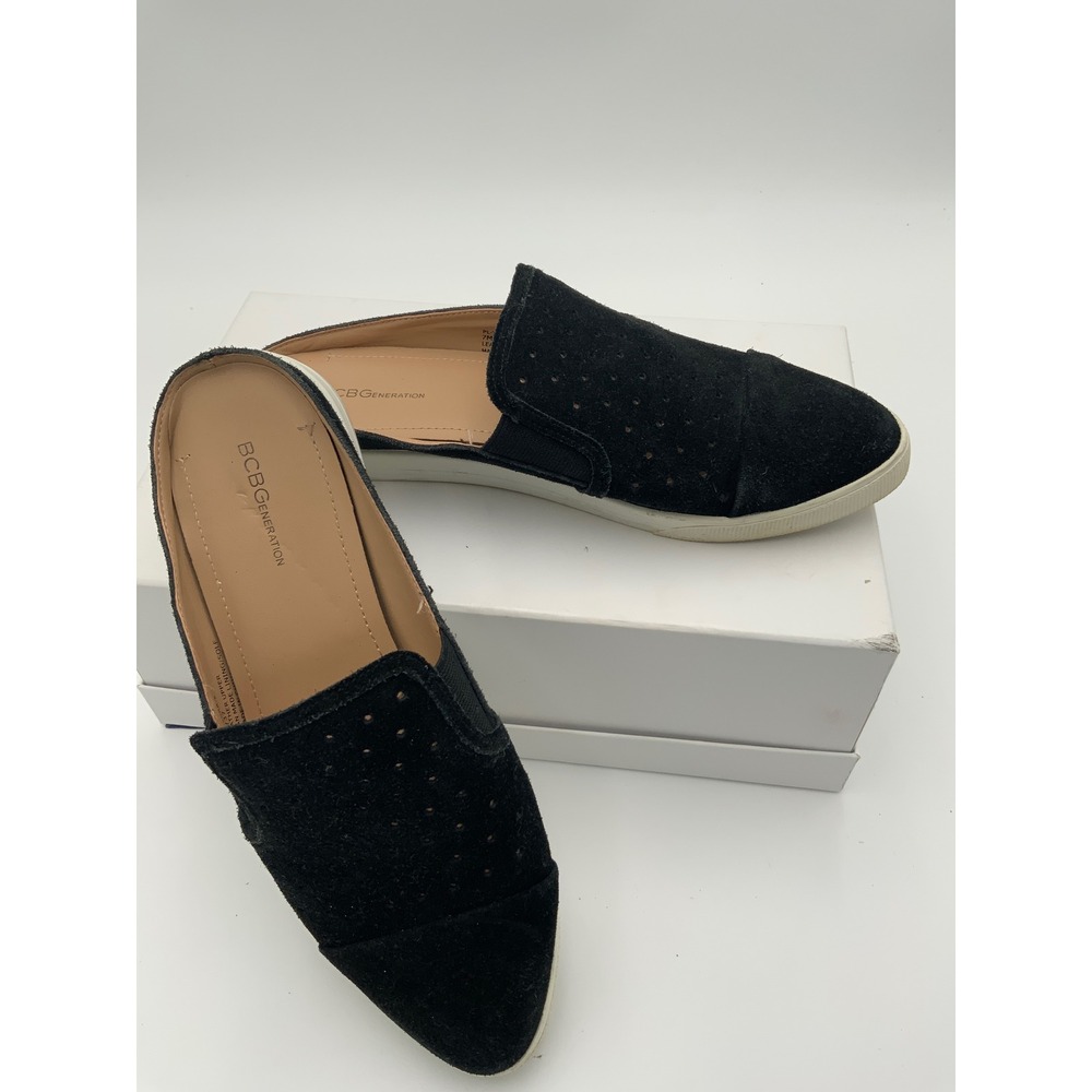 BCBGeneration Yerra Black Suede Perforated Pointed Toe Mules Sneakers 7M